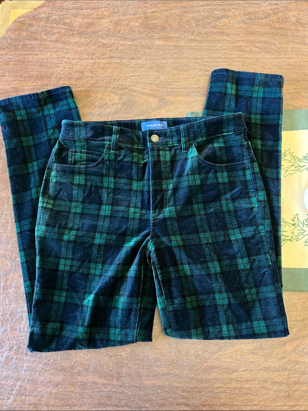 Talbots Green & Navy Plaid Straight-Leg Jeans